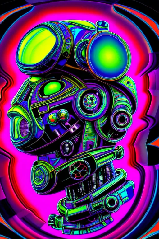 Prompt: maximalist detailed scifi robot head portrait. lowbrow scifi artwork by kidsquidy ø - cult and subjekt zero. ray tracing hdr polished sharp in visionary psychedelic fineart style inspired by beastwreck jimbo phillips and heavyhand