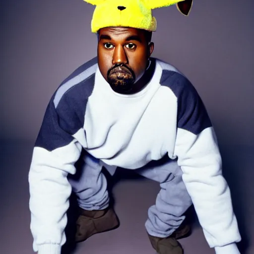 Prompt: Kanye West in a pikachu outfit for a 1990s sitcom tv show, Studio Photograph, portrait C 12.0