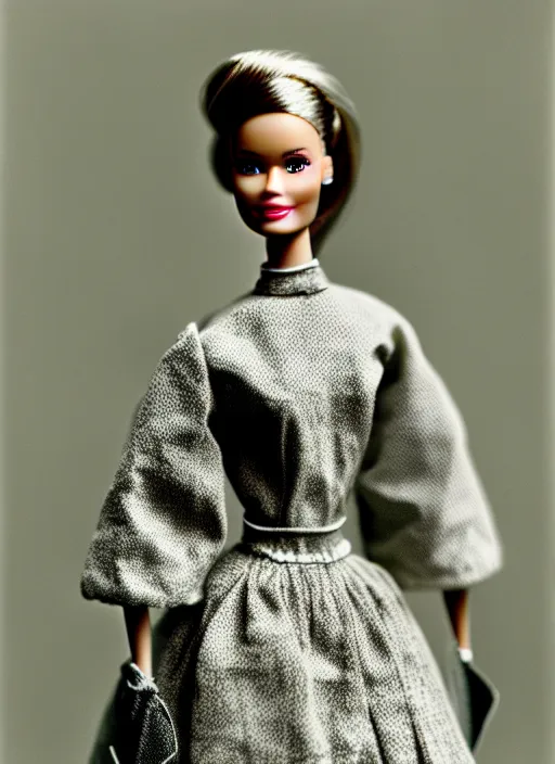 Prompt: realistic photo of a a barbie girl doll made of black brushwood, greyscale grain 1 9 6 0, life magazine photo, natural colors, metropolitan museum, kodak