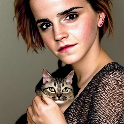 Image similar to portrait photograph of emma watson as a cat