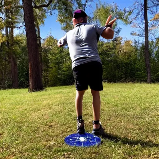 Prompt: man playing disc golf in the style of nightmare before Christmas