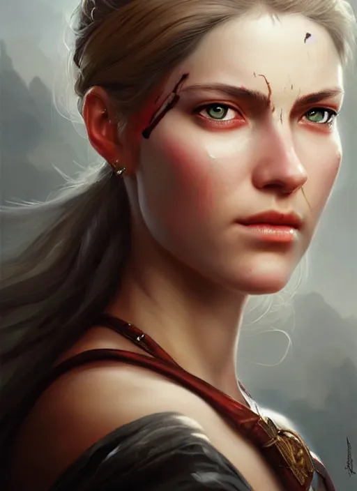 Image similar to a _ fantasy _ style _ portrait _ painting _ of white female with scar under left eye, holy oil _ painting _ unreal _ 5 _ daz. _ rpg _ portrait _ extremely _ detailed _ artgerm _ greg _ rutkowski _ greg