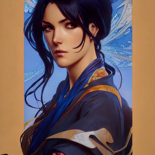 Prompt: highly detailed vfx portrait of nico robin, greg rutkowski, makoto shinkai, alphonse mucha, sharp focus, art by artgerm and greg rutkowski, backlit, harsh overhead sunlight, blue eyes,