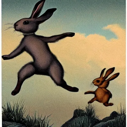 Image similar to bunnies jumping a cliff