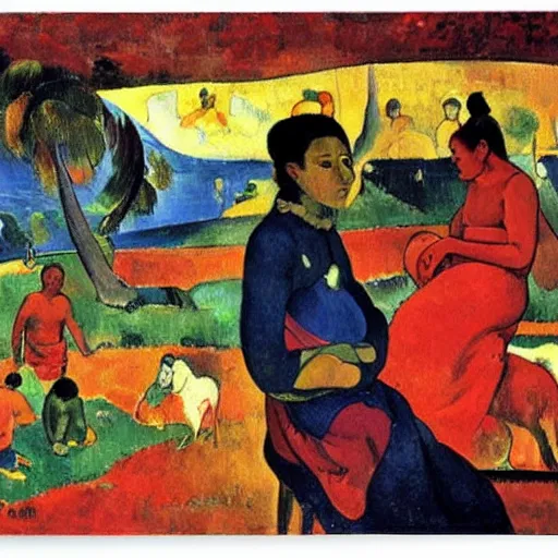 Image similar to the 1 2 days of christmas, expressionistic painting, extreme detail, by paul gauguin