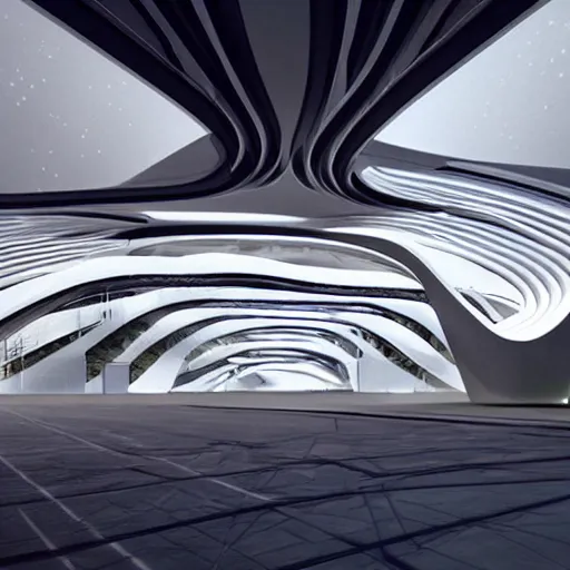 Prompt: westworld in zaha hadid style