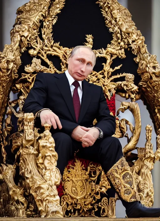 Image similar to A photo of vladimir putin the barbarian sitting on his throne, award winning photography, sigma 85mm Lens F/1.4, perfect faces