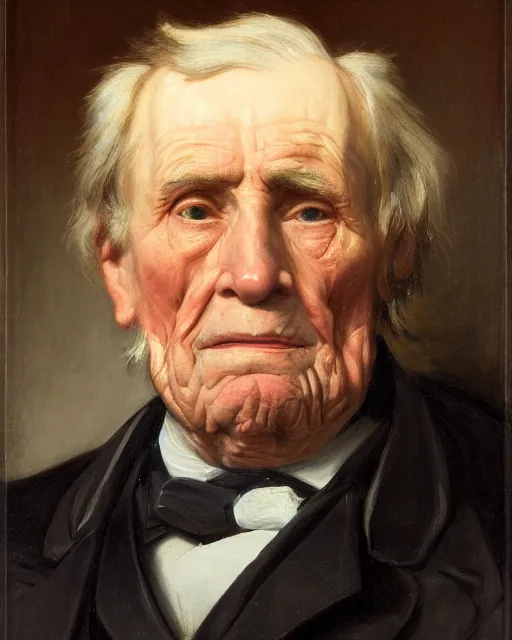 Image similar to facial portrait of the united states president, an ugly 7 8 year old wrinkled man for arizona, resolute desk, 1 8 4 8, oil on canvas by william sidney mount, trending on artstation, national archives