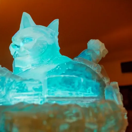 Prompt: ice sculpture of a cat, award winning photography, cinematic