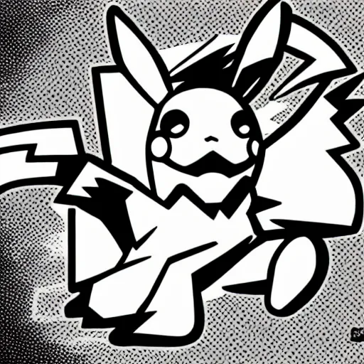 Prompt: pikachu in a battle stance, illustrated by mato, manga style, black and white illustration