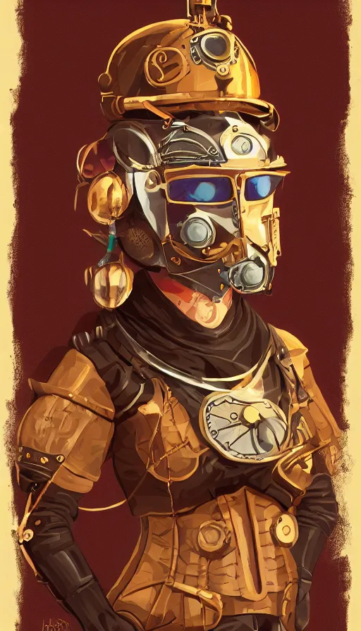 Image similar to steampunk helmet, female warrior, sharp focus, james gilleard, print, game art