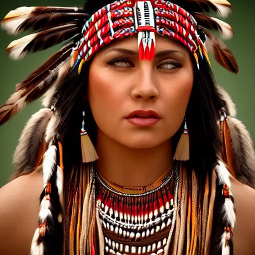 Image similar to movie scene portrait photo of a native american beauty, tribal clothes, 8 k, masterpiece, pinup, highly detailed, smooth, sharp focus