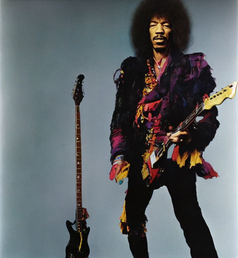 Image similar to colour portrait photography of jimi hendrix full body shot by annie leibovitz, 8 k