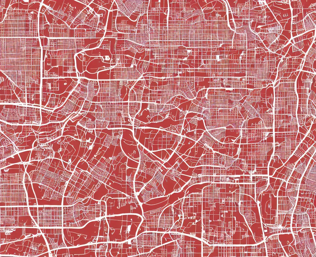 Prompt: Vector map of a large city with every bench marked in red, vector graphics, highly detailed