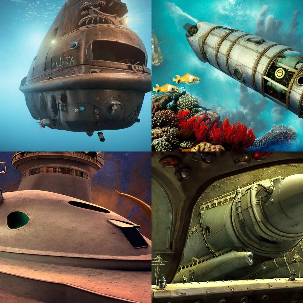 Prompt: Submarine of Captain Nemo, hero shot, hyperrealistc 4K