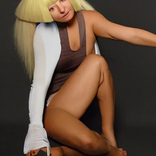 Image similar to sia furler wearing a skin colored leotard full body artistic photoshoot