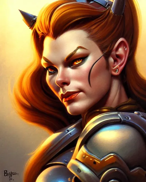 Image similar to brigitte from overwatch, fantasy, fantasy art, character portrait, portrait, close up, highly detailed, intricate detail, amazing detail, sharp focus, vintage fantasy art, vintage sci - fi art, radiant light, caustics, by boris vallejo