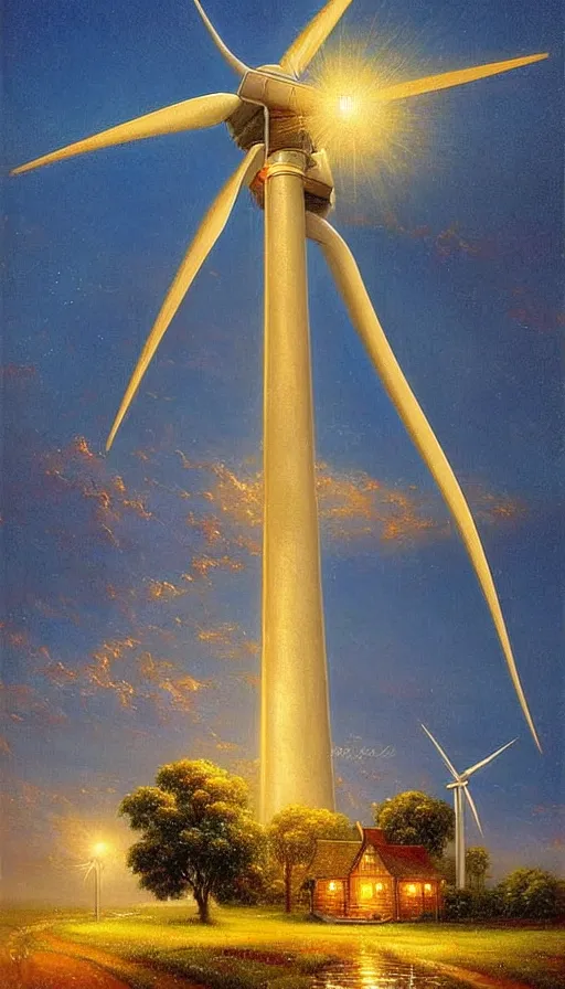 Prompt: beautiful wind turbines, art by thomas kincade