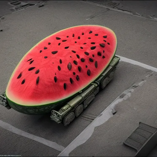 Prompt: Very very very very highly detailed sci-fi Watermelon HIMARS warmachine. photoealistic Concept 3D digital art rendered in Highly Octane Render in style of Hiromasa Ogura Gost in the shell, more Watermelon less HIMARS warmachine, epic dimensional light