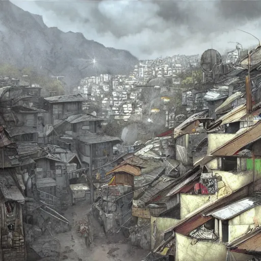 Image similar to favela slums, scifi, a detailed matte painting by anton pieck, deviantart contest winner, concept art, official art, matte drawing