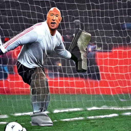 Prompt: Dwayne Johnson as goalkeeper