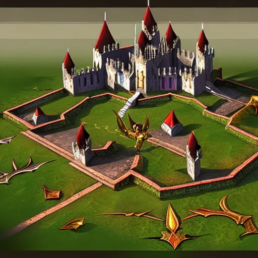 Image similar to heroes of might and magic, elven castle, concept art