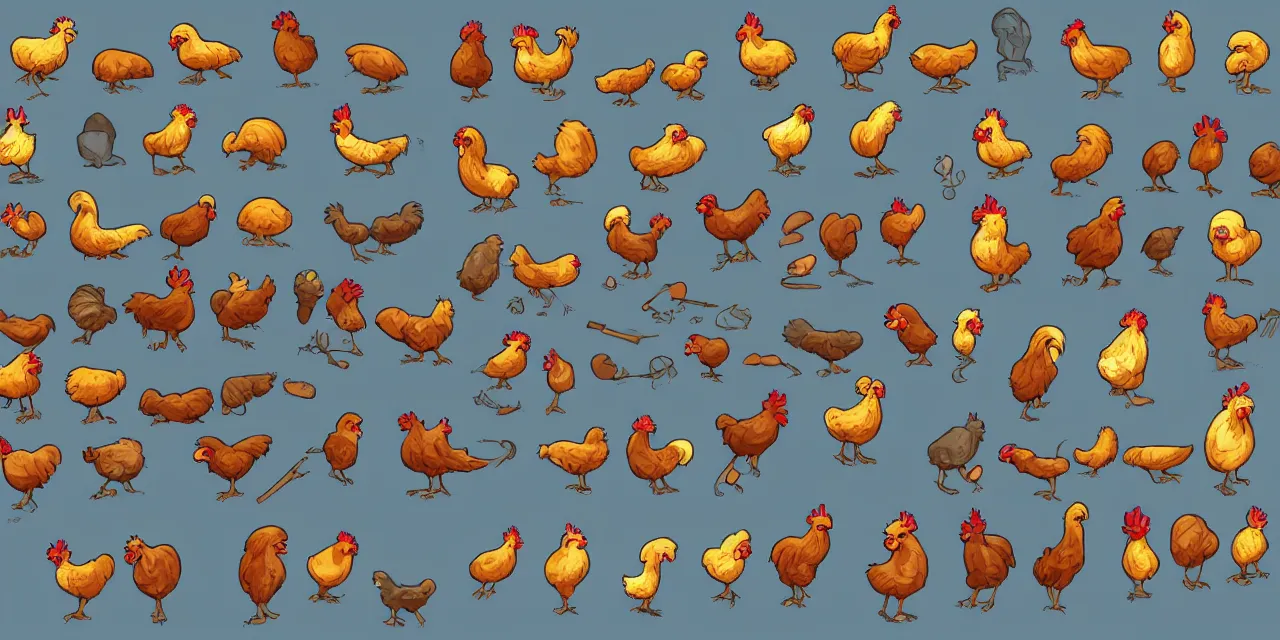 game asset sheet, 2 d sprite, chickens young old | Stable Diffusion ...