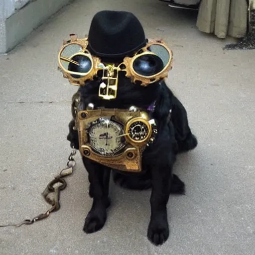 Prompt: dog wearing steampunk