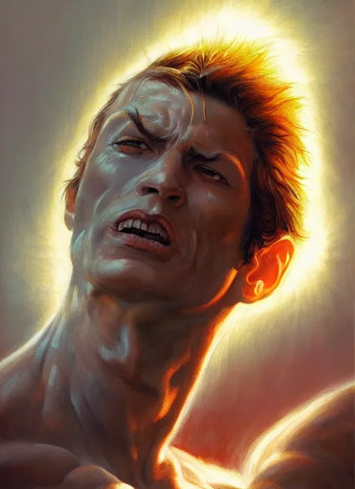 Image similar to a epic portrait of the god of light, art by boris vallejo and greg danton and denys tsiperko, detailed, hyperrealism, artstation