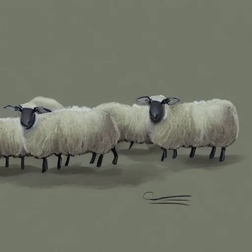 Prompt: lots of sheep passign by for sleeping, dream, concept art