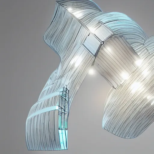 Prompt: a led - strip lamp hanging from the sealing, digital art, sci - fi look, by frank gehry, concept art