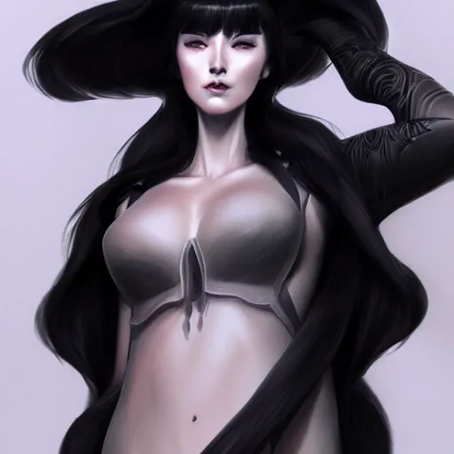 Image similar to a drawing of a woman in a black outfit, concept art by lu ji, cgsociety contest winner, fantasy art, concept art, artstation hd, 2 d game art