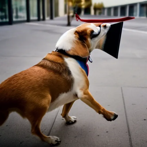 Image similar to Business dog waving goodbye to his dog coworkers