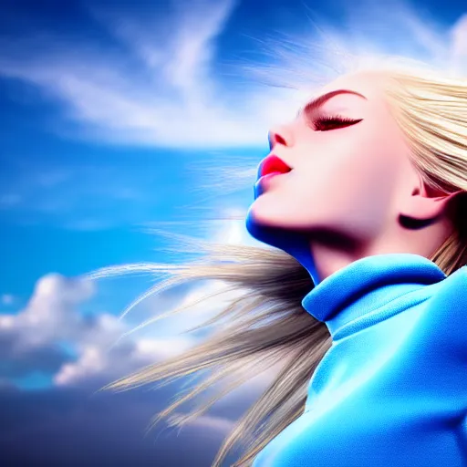 Prompt: ultra realistic and ultra detailed picture of a beautiful girl with blond hair and blue eyes falling through the sky, 4 k