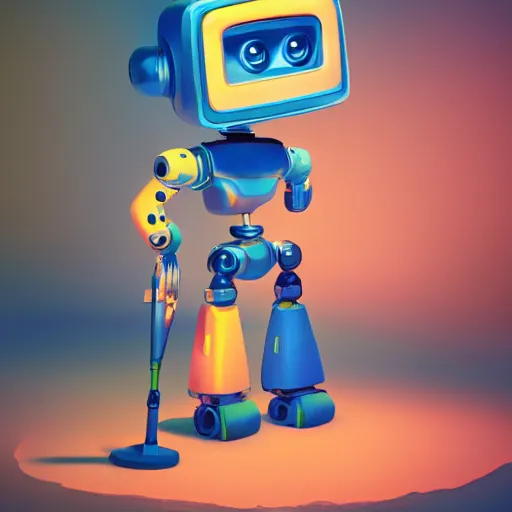 Image similar to portrait of cute robot with multiple paintbrushes, painting a canvas, pixar, galaxy, photorealism, 4 k, octane render, clean design, beautiful light