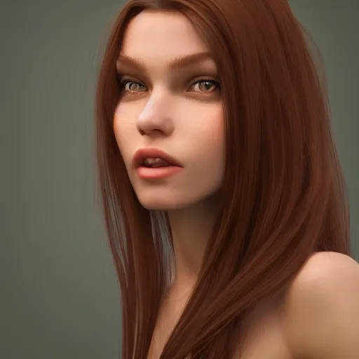 Image similar to photograph of a cute woman with long shiny bronze brown hair and green eyes, 8k, by Irakli Nadar, hyperreal, trending on artstation