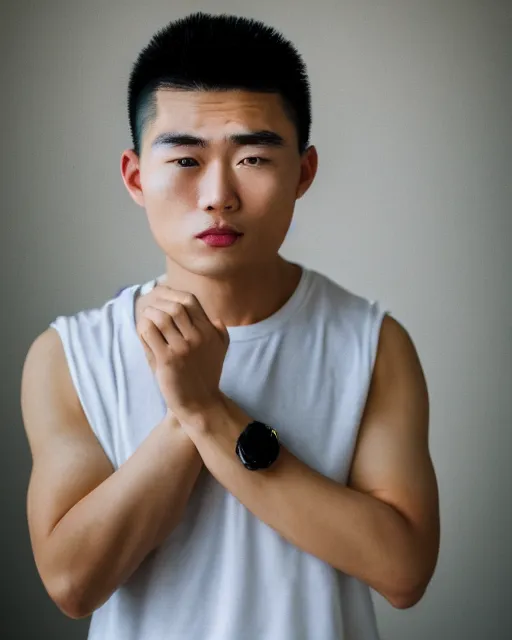 Image similar to gold, hyper realistic photo of an asian male, 8 k, 8 5 mm f 1. 8