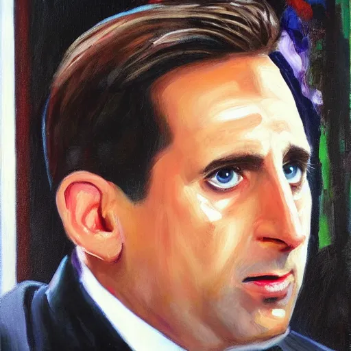 Image similar to Holy Michael Scott, oil painting