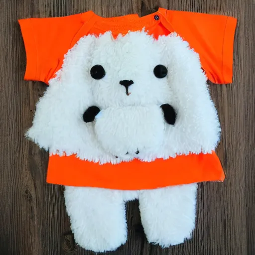 Image similar to cute baby sheep wearing orange inmate clothes