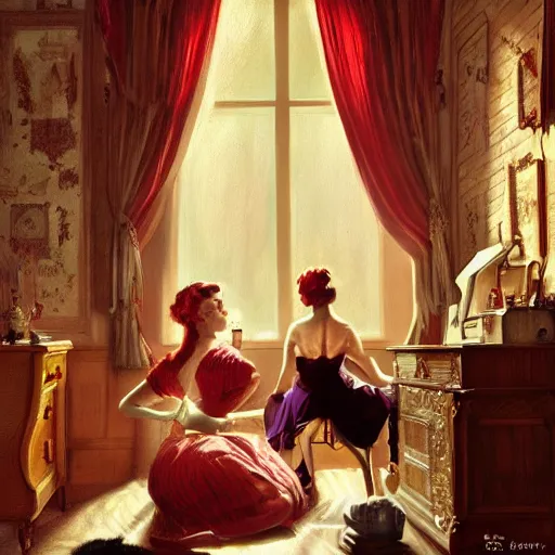 Prompt: epic Victorian style room by Gil Elvgren, bright , digital painting, trends on artstation, concept art