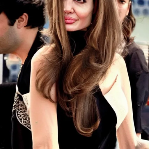 Prompt: angelina jolie in arabic look