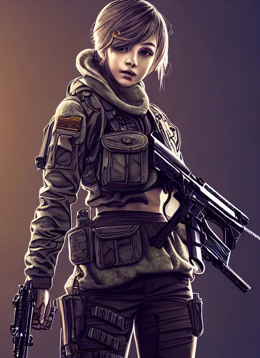 Image similar to the portrait of lawful neutral russian female cyberpunk marine sniper as absurdly beautiful, gorgeous, elegant, young gravure idol, an ultrafine hyperdetailed illustration by kim jung gi, irakli nadar, intricate linework, bright colors, octopath traveler, final fantasy, unreal engine 5 highly rendered, global illumination, radiant light, detailed and intricate environment