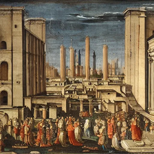 Prompt: the view of a city by girolamo da catignola, 1 5 2 0, architectural painting