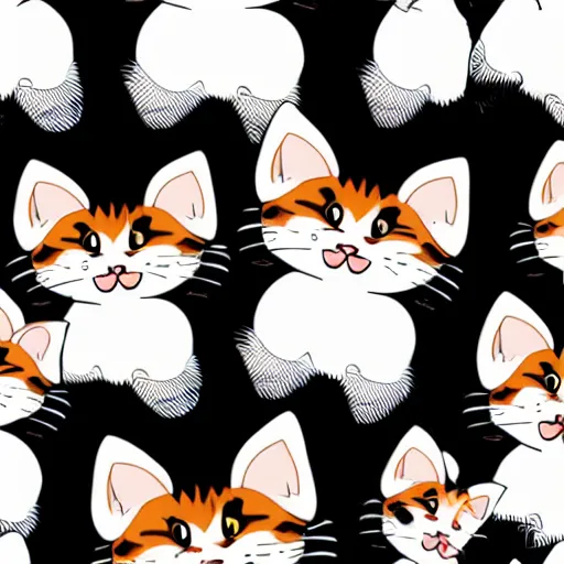 Image similar to seamless looping design of cute kittens on striped white and black background