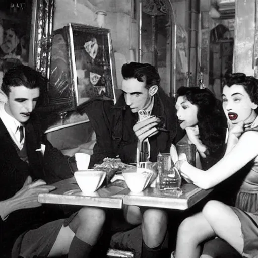 Image similar to 1 9 5 0 photograph of vampires in a cafe in paris