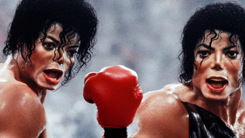 Image similar to film still of michael jackson as rocky balboa in rocky, cinematic-shot, 4k