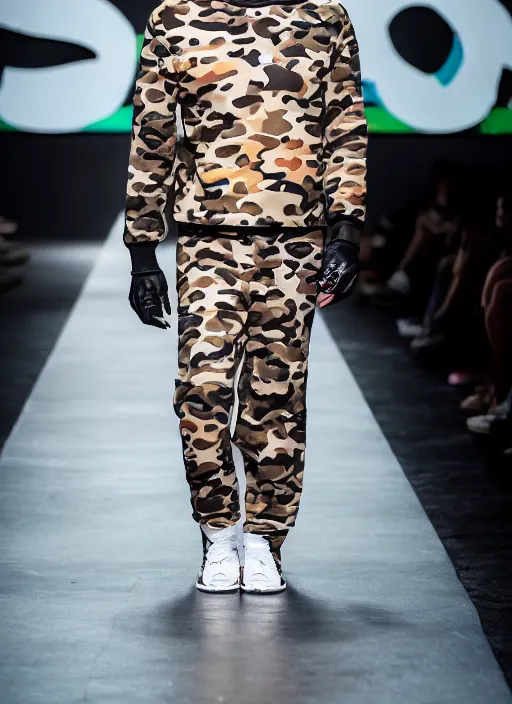 Image similar to hyperrealistic and heavy detailed bape avant garde runway show of korbin dallas the fifth element, leica sl 2 5 0 mm, vivid color, high quality, high textured, real life