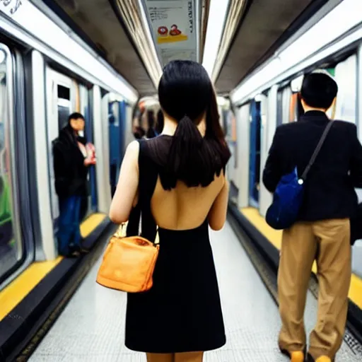 Image similar to a chinese girl with backless dress in the subway train