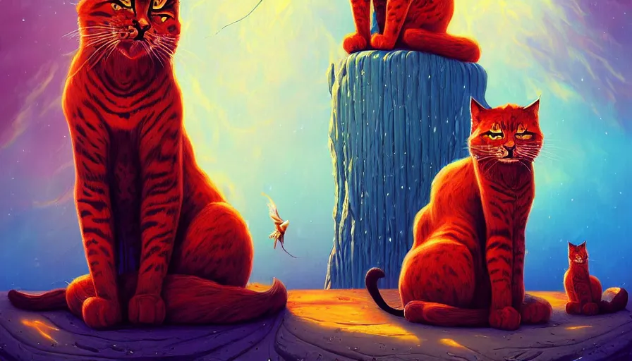 Image similar to artwork of really tall sitting cats by anato finnstark, by karol bak, by lisa frank, brush strokes, 4 k resolution