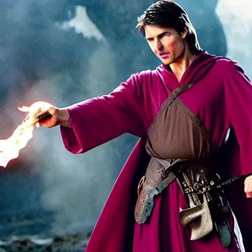 Prompt: medieval fantasy half length portrait photo of tom cruise as a d & d robed wizard casting fire magic, photo by philip - daniel ducasse and yasuhiro wakabayashi and jody rogac and roger deakins